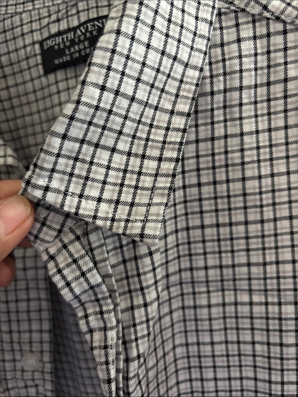 Men's Short-Sleeve Checked Button-Down Shirt - Black & White - Picture 3 of 5